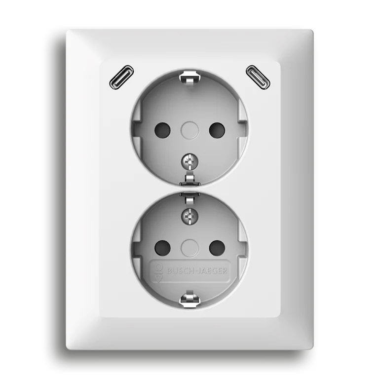 USB-wandcontactdoos met randaarde en Safety met 2× USB-C